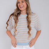 Coastal Checker Short Sleeve Sweater Top