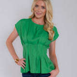 Emerald Sculpt Pintuck Short Sleeve Blouse