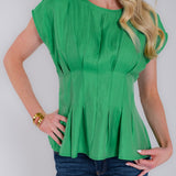 Emerald Sculpt Pintuck Short Sleeve Blouse
