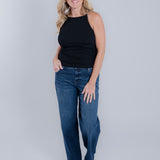 Apron-Neck Basic Ribbed Tank Top