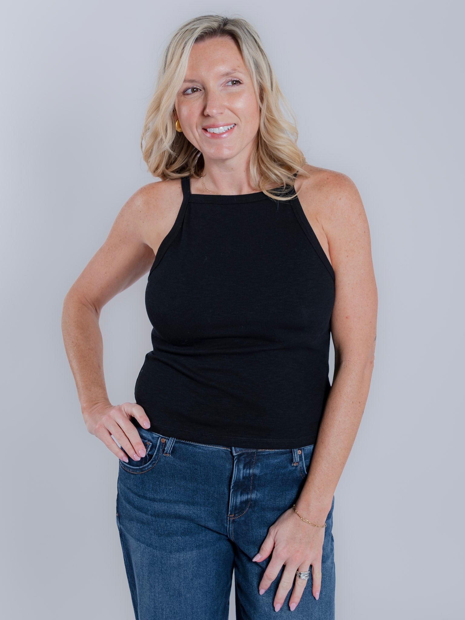 Apron-Neck Basic Ribbed Tank Top