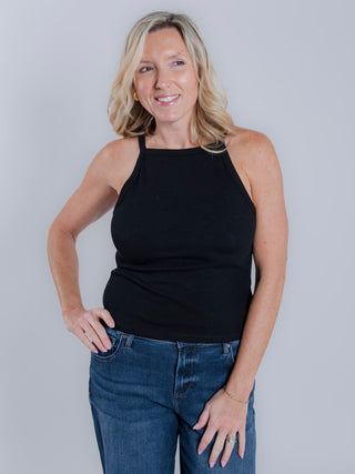 Apron-Neck Basic Ribbed Tank Top