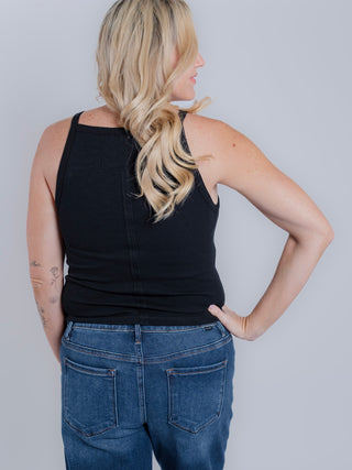 Apron-Neck Basic Ribbed Tank Top