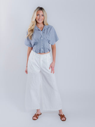 Cinched Waist Button Down Short Sleeve Top