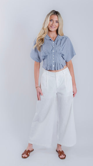 Pleated Linen Blend Trousers