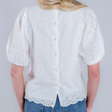 Eyelet-Embroidered Puff Short Sleeve Blouse