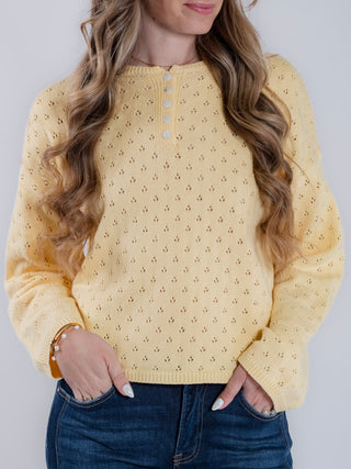 Drop Shoulder Eyelet Pullover Sweater