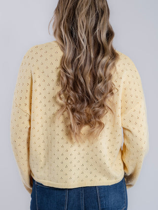 Drop Shoulder Eyelet Pullover Sweater