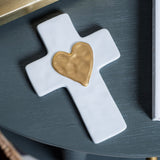 Ceramic and Gold Heart Cross