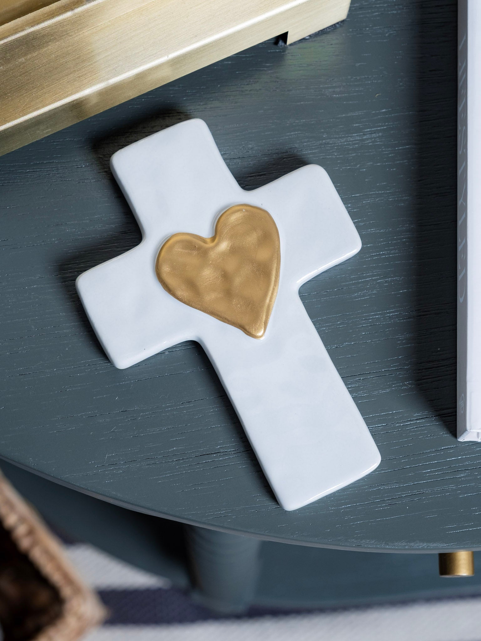 Ceramic and Gold Heart Cross
