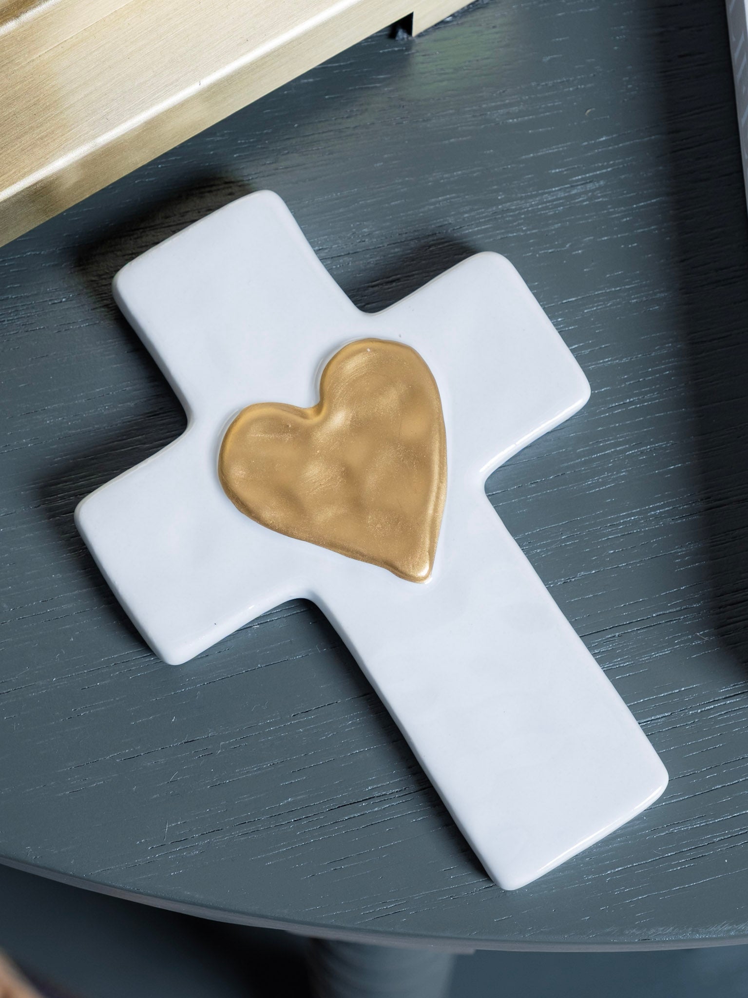 Ceramic and Gold Heart Cross (detail view 2)