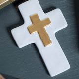 Hand-Painted Ceramic Wall Cross with Gold Gilded Detail - 6x4