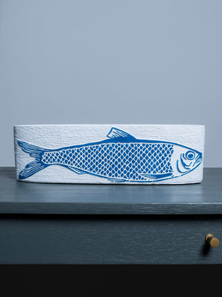 Blue & White Oval Fish Bowl