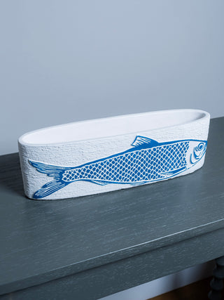 Blue & White Oval Fish Bowl