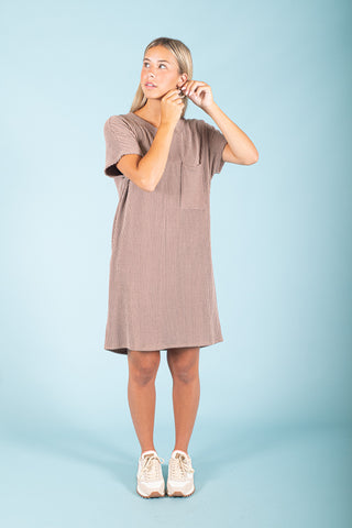 Ribbed Pocket Mini Dress in Acorn