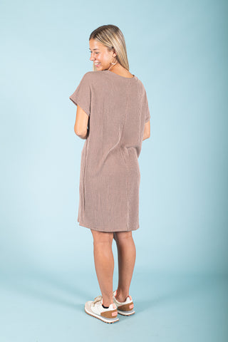 Ribbed Pocket Mini Dress in Acorn