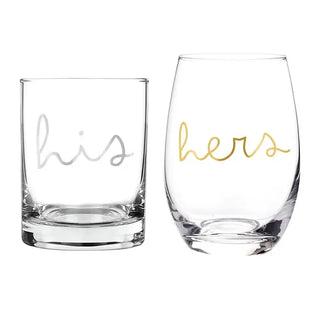 His/Hers Stemless Wine Glasses