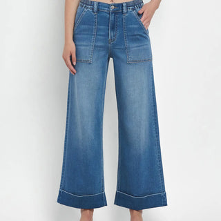 High Rise Double Cuffed Baggy Wide Jeans