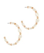 Hammered Pearl & Ball Station Hoops