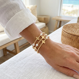 Faith & Pearl Beaded Stretch Bracelet Set with Gold Cross Charms – Religious Gift (detail view 3)