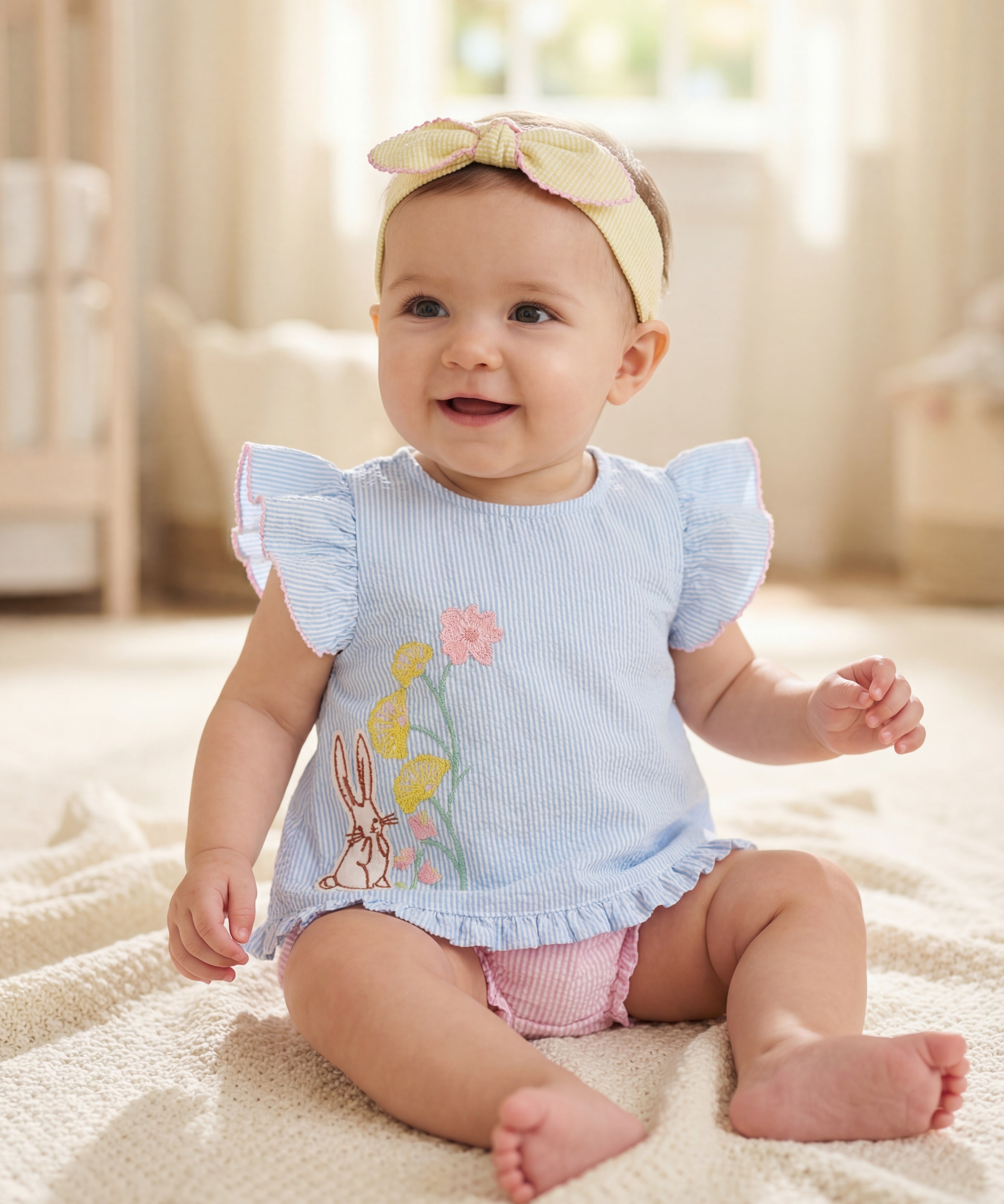 Floral Bunny Pinafore Set