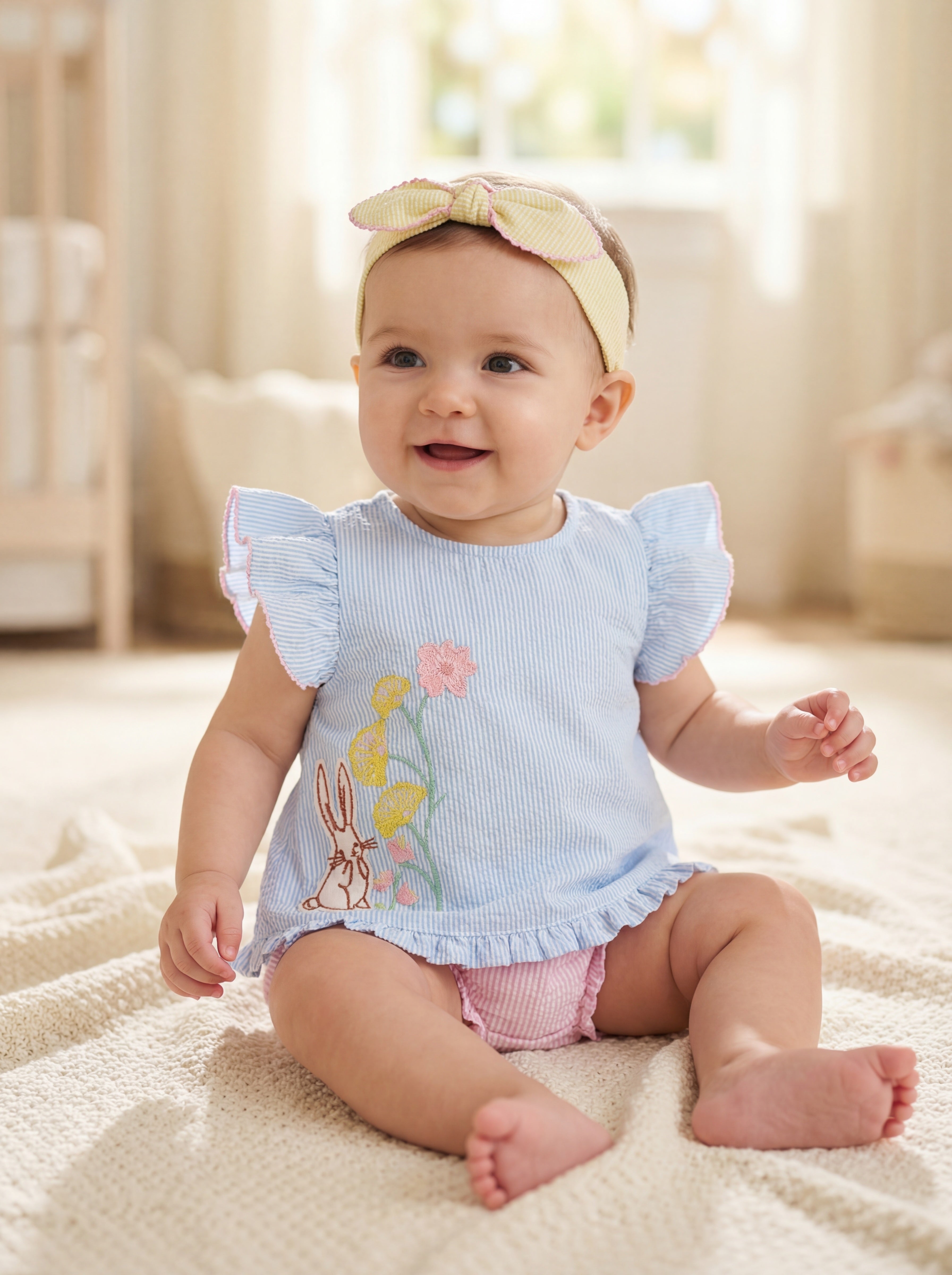 Floral Bunny Pinafore Set