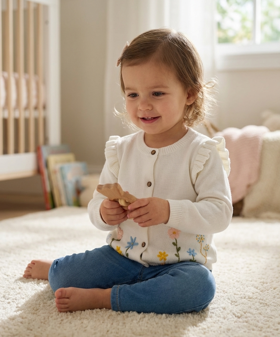 Toddler Cotton Knit Cardigan with Ruffles