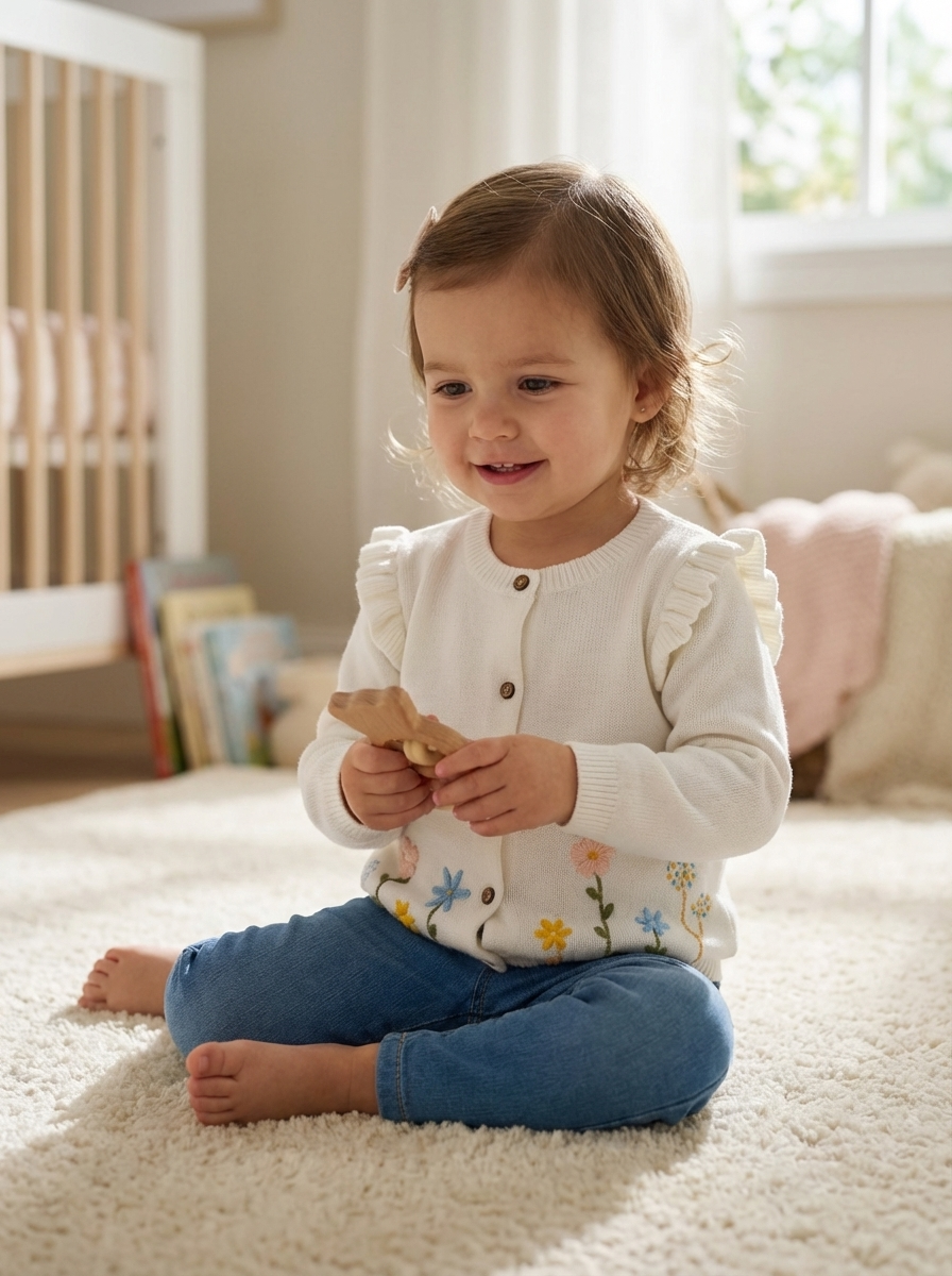 Toddler Cotton Knit Cardigan with Ruffles