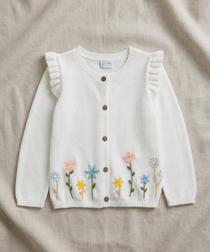 Toddler Cotton Knit Cardigan with Ruffles (detail view 2)