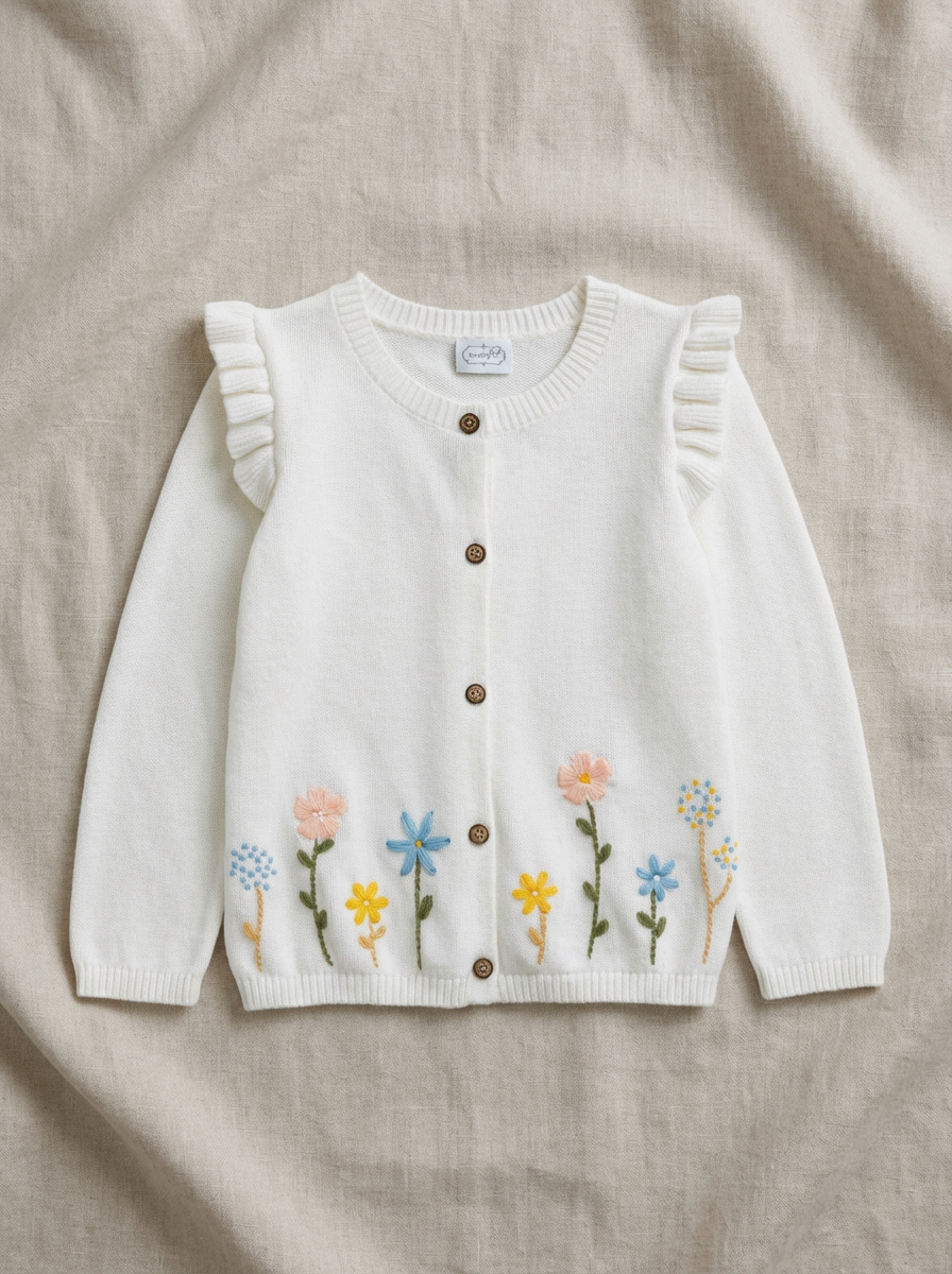 Toddler Cotton Knit Cardigan with Ruffles (detail view 2)