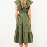 Flutter Sleeve Textured Tiered Maxi Dress