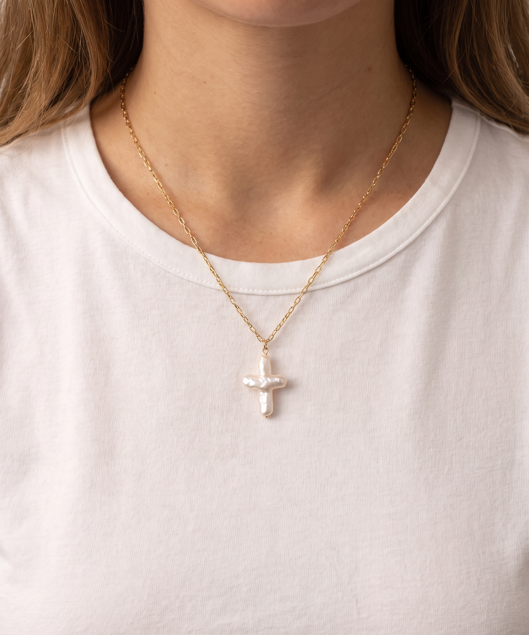 Freshwater Pearl Cross Necklace – Waterproof