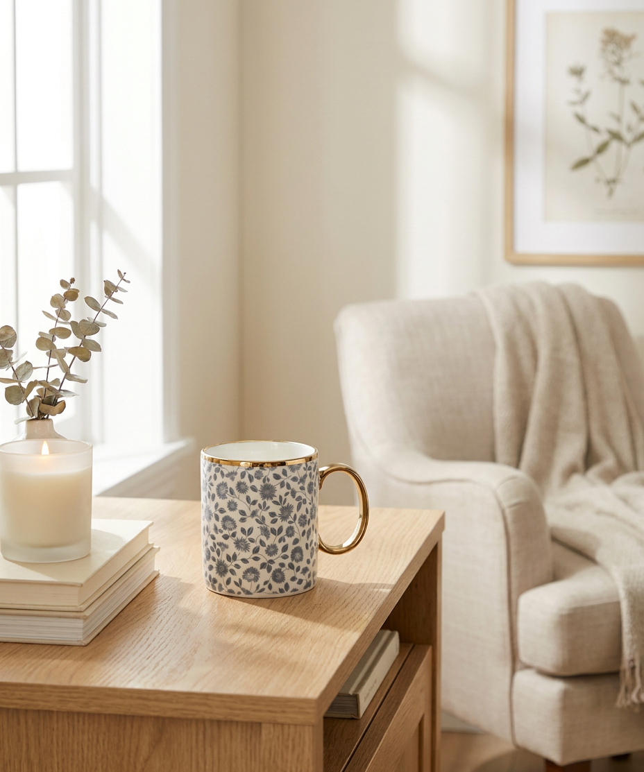 Gold Accent Tiny Flower Mug
