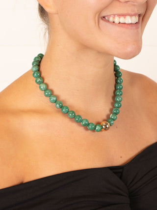 Gold Center Beaded Necklace Green