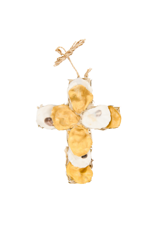 Gold and White Oyster Cross Ornament