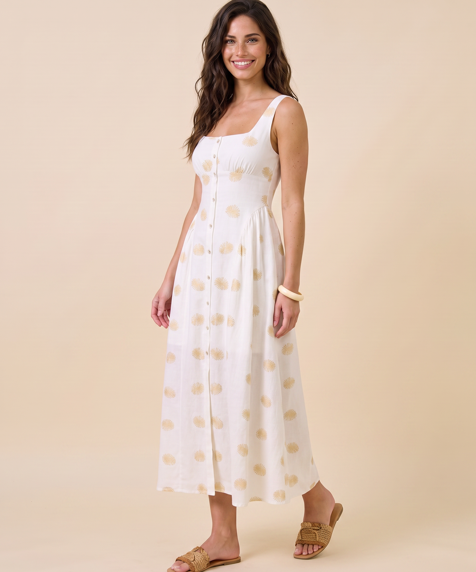 Golden Shells Midi Dress