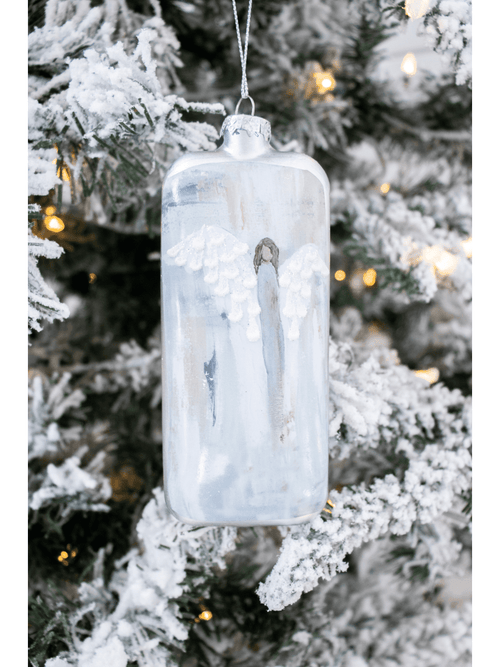 Gray Glass Rectangle Angel Ornament