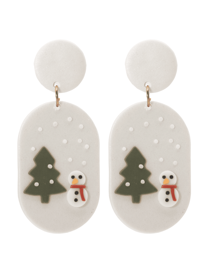 White Snowman and Tree Earrings