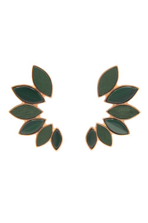 Green Wood and Acrylic Leaf Earrings