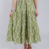 Green Palm Halter Neck Midi Dress