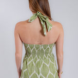 Green Palm Halter Neck Midi Dress