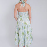 PREORDER: White Palm Halter Neck Midi Dress— Ships Late June/Early July
