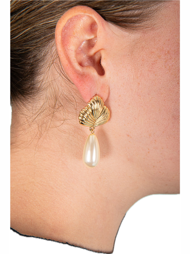 Leaf Dangle Pearl Earrings