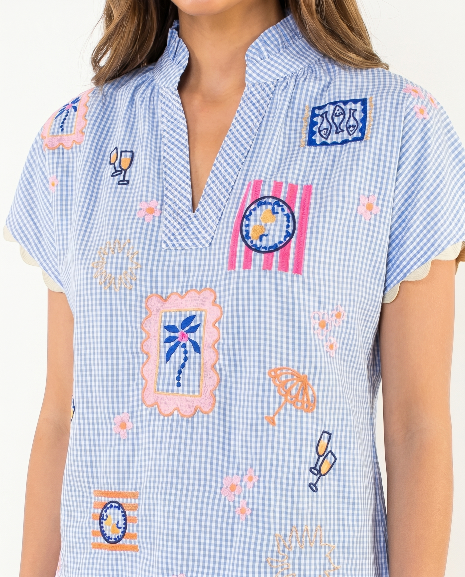 Harbor Embroidered Gingham Top (detail view 3)