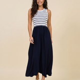 Harbor Stripe Mixed Media Midi Dress