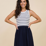 Harbor Stripe Mixed Media Midi Dress