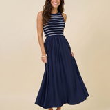 Harbor Stripe Mixed Media Midi Dress
