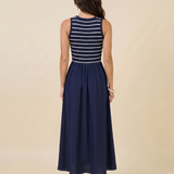 Harbor Stripe Mixed Media Midi Dress