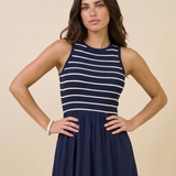 Harbor Stripe Mixed Media Midi Dress