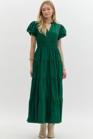 Puff Sleeve Tiered Maxi Dress